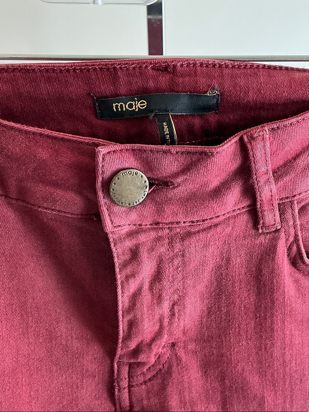 Maje High-Rise Jeans in Deep Burgundy